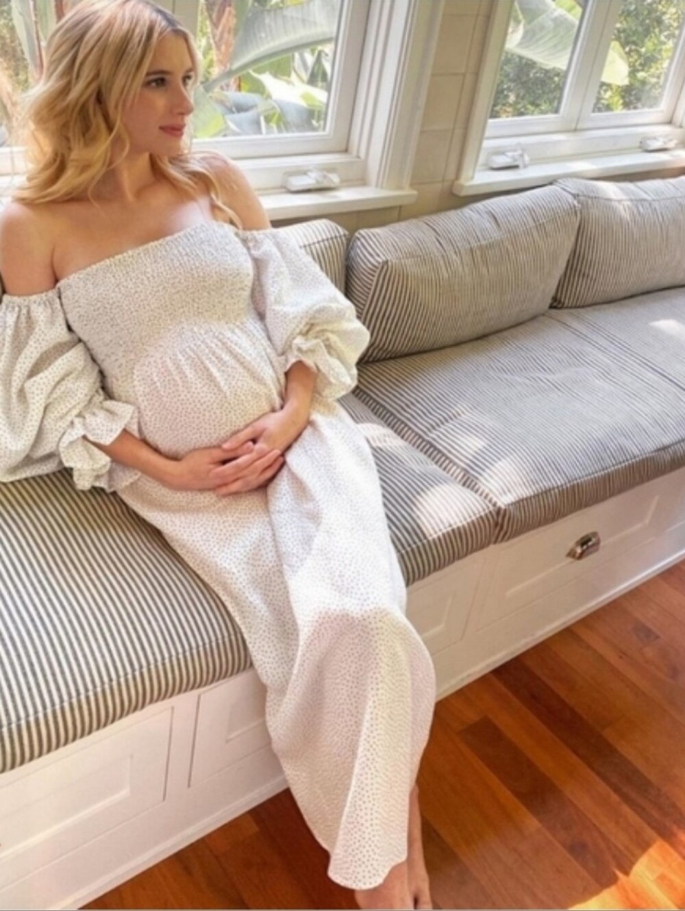 Sleeper 100% linen atlanta midi dress in micro polka dot, small cottagecore